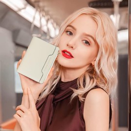 Slim Small Leather Women Wallets,Card Holder Wallet Bifold Trifold RFID Blocking Purse with Zipper Coin(White)