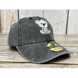 Enodtter Embroidered Koala Baseball Hat for Kids Boy Girl, Washed Black Embroidery Cotton Adjustable Dad Hat for Toddler Child