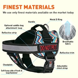Dogline Unimax Dog Harness Vest with Do Not Pet Rubber Patches Adjustable Straps Breathable Neoprene for Identification Training Dogs Girth 36 to 46 in Aztec Design