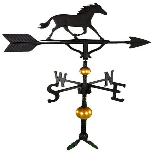 Montague Metal Products 32-Inch Deluxe Weathervane with Satin Black Horse Ornament,White