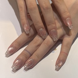 Metal Pink Drop Handmade Nail Tips - Almond / 메탈 핑크드롭 수제네일팁 - 아몬드