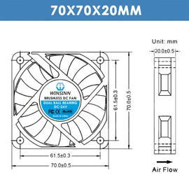 WINSINN DC 70mm Fan 5V 7020 Dual Ball Bearing Brushless Cooling 70x20mm 2PIN (Pack of 2Pcs)