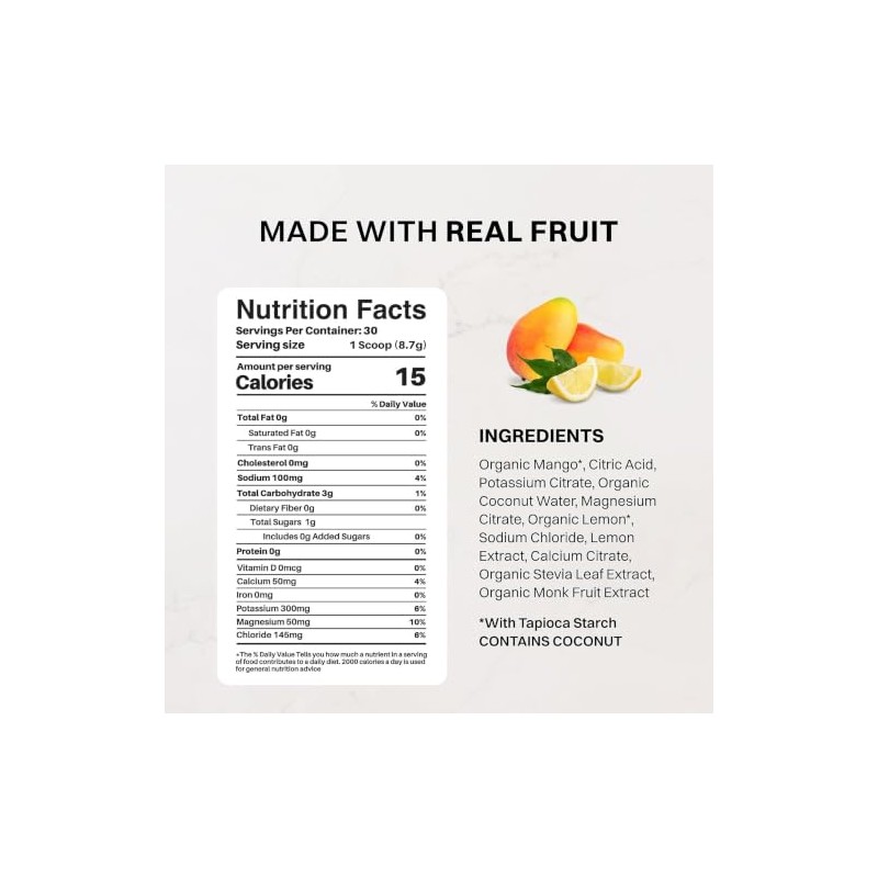 JUST INGREDIENTS Bebida electrolítica de limonada de mango - Agua