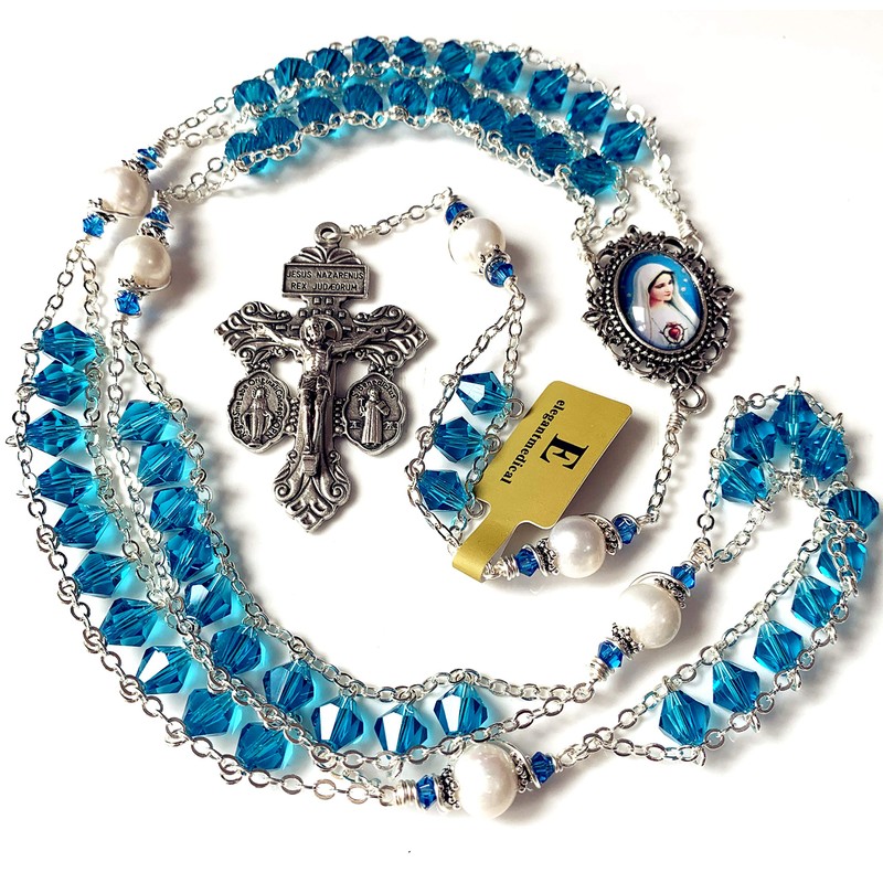 Elegantmedical - Collar con cuentas de cristal Bule y perlas