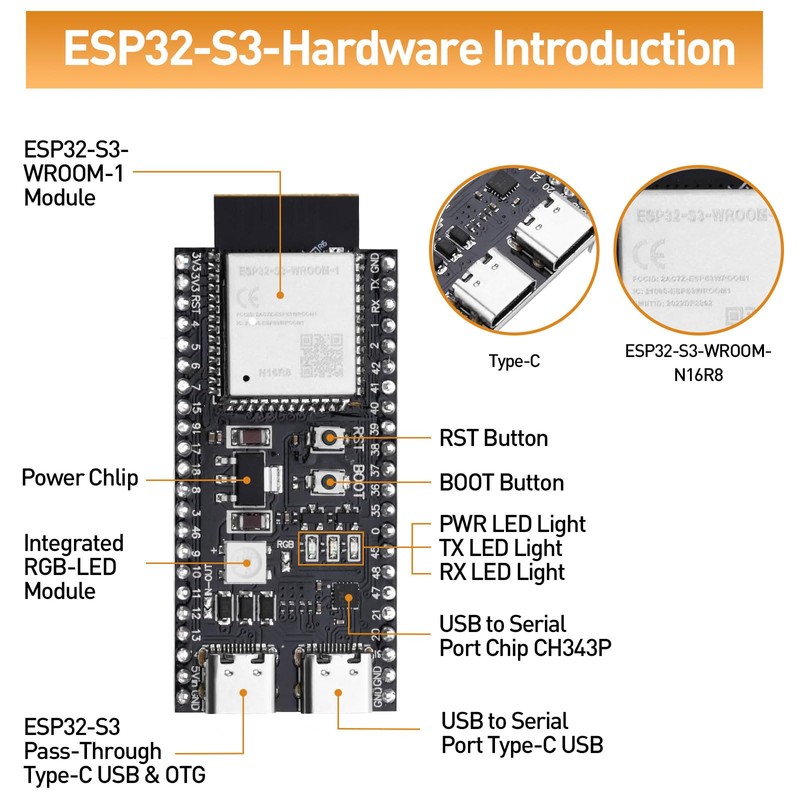 Diymore ESP32 S3 DevKitC 1 N16R8 ESP32 S3 WROOM1 N16R8