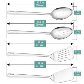 Juego de cucharas y espátulas de 11.5 pulgadas, utensilios de cocina de acero inoxidable 18/0 en cocina, juego de utensilios para servir buffet, fácil de limpiar, para el hogar, hotel, restaurante