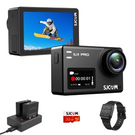 SJCAM SJ8PRO 4K60fps Action Camera with Stabilization 170° Wide-Angle 131Ft Underwater Camera with Remote Control 8X Slow Motion Zoom Waterproof Helmet Camera for Motorcycle/Diving, Touch Screen