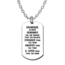 lauhonmin Dog Tag Necklace for Men Boy Grandson Gifts from Grandpa Grandma Inspirational You are Braver Stronger Smarter than You think