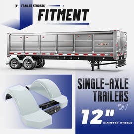 ECOTRIC Pair Axle Trailers Fenders 12" Wheels Tires Skirt Boat Molded 300lbs (Set of 2) Painted Grey