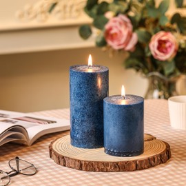 3x4 Inch Navy Blue Pillar Candles Set of 3, Unscented Pillar Candle, Dripless and Smokeless Large Candles, Candle for Home Decor, Dinner Table,Weddings, Holidays