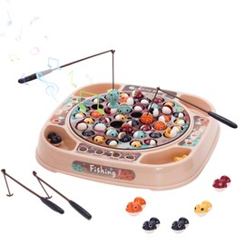 Fishing Game Kids Fishing Toy with Music and 45 Fishes 4 Fishing Poles Rotating Board Games Fish Catching Game Bath Toys Learning Educational Gift for Kids Boys Girls 3+ Pink