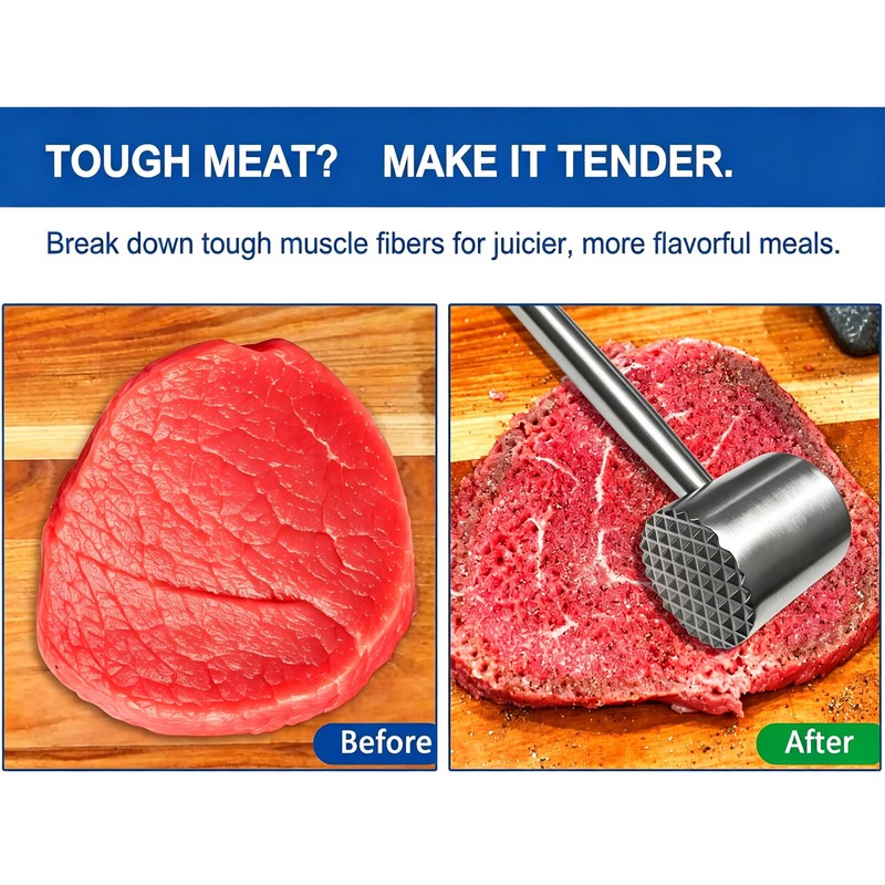 304 Stainless Steel Meat Tenderizer Mallet, Dual-Sided Meat Hammer for