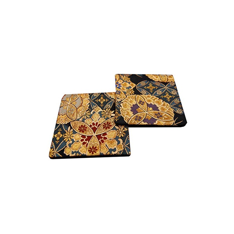 Japanese Style Brocade Woven Kimono Coasters, Set of 2 (Genei,