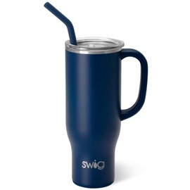 Swig Life 30oz Mega Mug, 30 oz Tumbler with Handle and Straw, Cup Holder Friendly, Dishwasher Safe, Extra Large Insulated Tumbler, Stainless Steel Water Bottle (Navy)