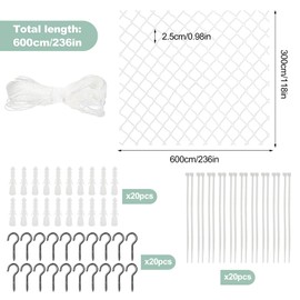 QILUCKY Polyester Fibre Cat Protection Net for Balcony, Can Be Cut to Size and Bite-Resistant Balcony Nets for Cats to Secure Patio, Windows and Doors (3 x 6 m)