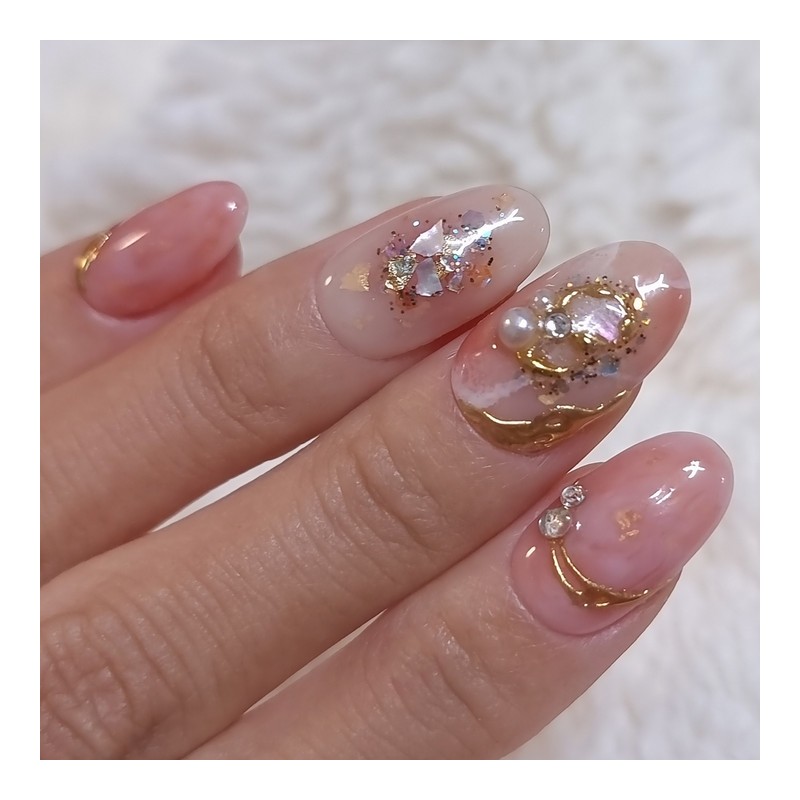 Pink Flower Handmade Nail Tips - Long Ballerina / 분홍이플라워