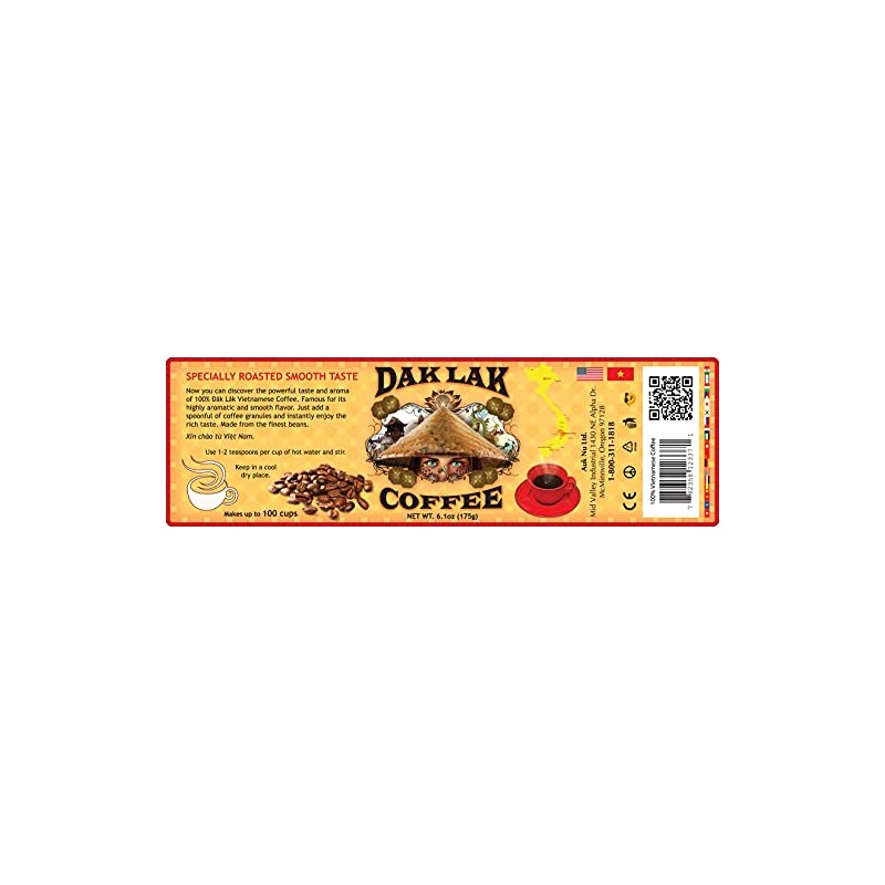 Dak Lak 100% Freeze Dried Vietnamese Instant Coffee, 175 Gram