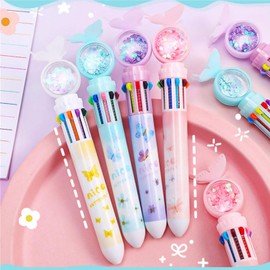 FLY CHOICE 4pcs Set Multi-Color Shuttle Pens 10-In-1 Retractable Ballpoint Pen 0.5mm, Butterfly Design, Home Office School Supplies for Students Kids (4pcs Random Color)