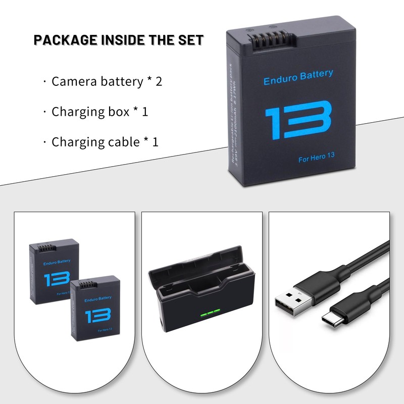 2-Pack Battery with 3-Channel Battery Charger Station for Hero 13/Mission