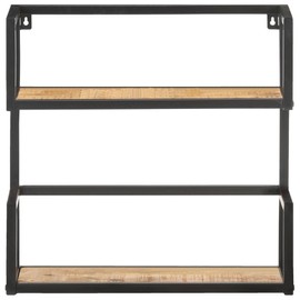 vidaXL Wall Shelf - Industrial Hanging Shelves with Black Iron Frame, Constructed from Rough Mango Wood, Ideal for Books and Decor Display, Size: 31.5"x7.9"x23.6"