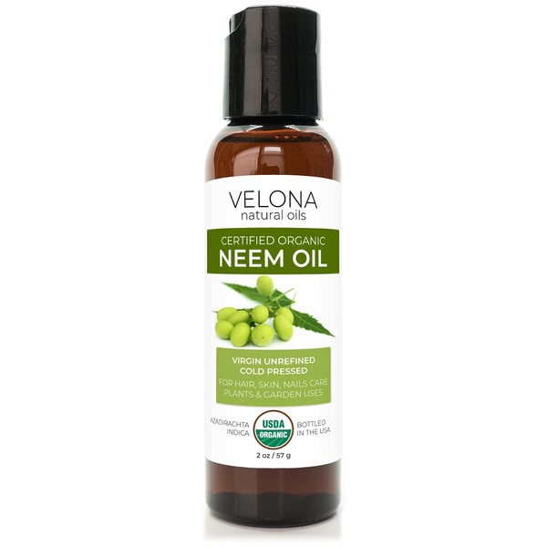 velona Neem Oil USDA Certified Organic - 2 oz | 100% Pure and Natural Carrier Oil | Virgin, Unrefined, Cold Pressed | Hair, Body and Skin Care | Use Today - Enjoy Results
