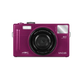 Minolta MND25 Digital Camera, 48 MP Autofocus, 4K Ultra HD Camera with Selfie Mirror & 32GB SD Card, Magenta, Bundle with Slinger Camera Bag (Magenta)