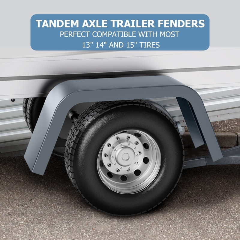 Square Trailer Fenders, 2 Pack Heavy Duty Steel Double Axle