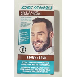 Kozmic Colours Mustache & Beard Dye for Men, Brown, Easy Mix Brush-in Formula, Eliminates Grey for Fuller Look, 5 Minute Application
