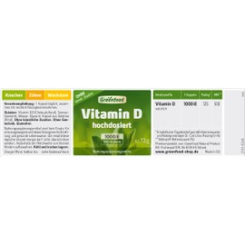 Greenfood Vitamin D3, 1000 IU, high dose, 240 capsules - good for bones, teeth and immune system. No artificial additives. No genetic engineering.