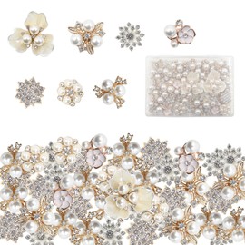 47Pcs Rhinestone Buttons for Clothing, Faux Pearl Buttons Embellishments, Flat Back Flower Button for Crafts DIY Jewelry Making Clothes Shoes Hair Decoration (7 Styles)