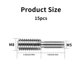 15 x Double End Threaded Bolts, Double End Threaded Screw Screw, Stainless Steel Thread Adapter M5 x 0.8 to M8 x 1.25 Reducing Screw, Threaded Bolt Reducer Adapter for Furniture (M5 x 0.8 to M8 x