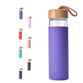 Yomious 20 Oz Borosilicate Glass Water Bottles with Silicone Sleeve BPA Free, Dishwasher Safe - Reusable Clear Glass Drinking with Leak Proof Bamboo Lid | Perfect Gym Water Bottles for Men & Women