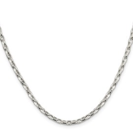 GlittersandGold Sterling Silver 3.2mm Oval Fancy Rolo Chain Necklace
