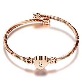 Chili Jewelry Rose Gold Women Initial S Letter Cuff Bracelets Heart Name Expandable Bangle
