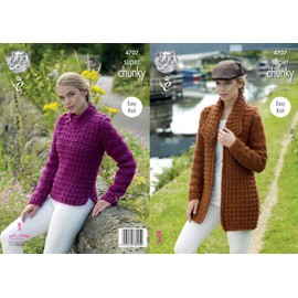 King Cole 4707 Knitting Pattern Easy Knit Jacket and Sweater in King Cole Big Value Super Chunky