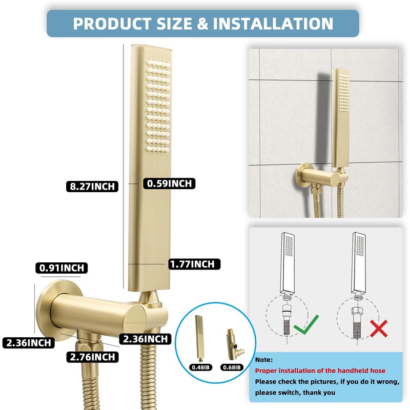 Backnets Solid Brass Handheld Shower Head Arc Design High Pressure