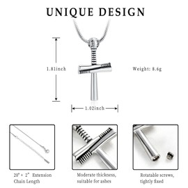 AIWENXI Sport Cross Memorial Cremation Jewelry Baseball Bat Cross Urns Necklaces Pendant Retro Style Stainless Steel Human Ash Pendant Necklaces Jewelry Locket for Men Women