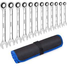 SORAKO Ratchet Wrench Set 12pcs, SAE 1/4-13/16 Ratcheting Combination Chrome Vanadium Steel Wrench kit for Car Repair
