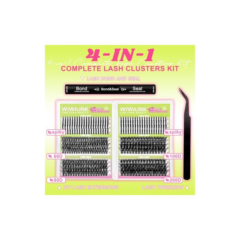 Lash Clusters Kit with Spikes Lashes Clusters Wispy 60D+80D+100D+200D Manga