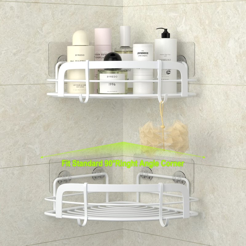 STEUGO 2-Pack Corner Shower with 4 Hooks Adhesive, Bathroom Shower