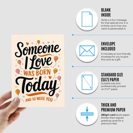 Happy Birthday Card - Mom Birthday Card - Dad Birthday Card - 30th, 40th, 50th, 60th, 70th, 80th, 90th Birthday Card - Birthday Card for Him, Her - Someone I love was Born Today Blank Card