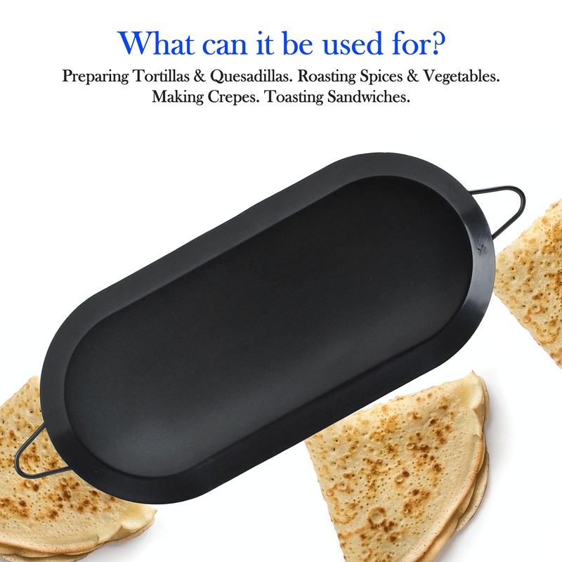 Alpine Cuisine Nonstick Oval Comal Griddle 17.5x8-Inch - Black Carbon