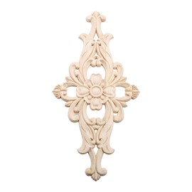 MUXSAM Wood Carved Appliques Furniture Decorative Onlays, 2Pcs Unpainted DIY Center Carving Decal for Door Wall Ceiling Cabinet Dresser Mirror Bed Mantel Bench Decoration, 32x16cm/12.6"x6.3"