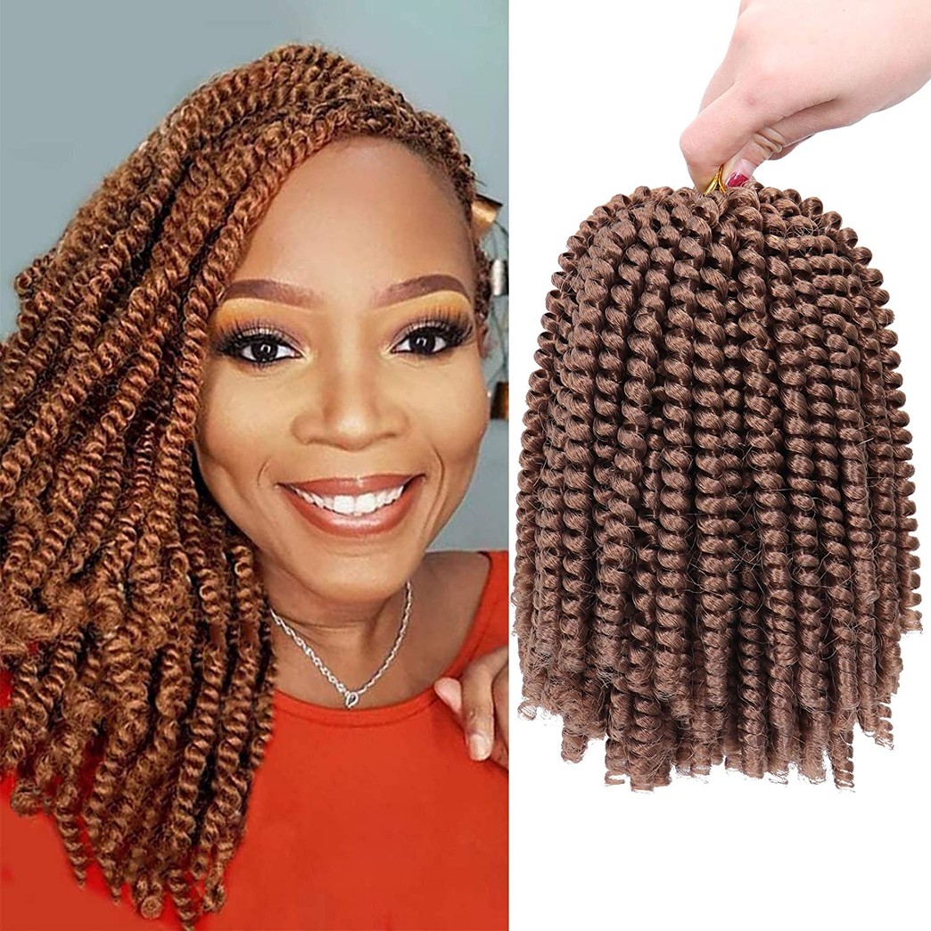 6 Packs Spring Twist Crochet Hair 8 Inch Bomb Twist Fluffy Spring Crochet Braiding Hair Afro Curly Braids Synthetic Braids Hair Extensions 15 Strands/Pack (#27)
