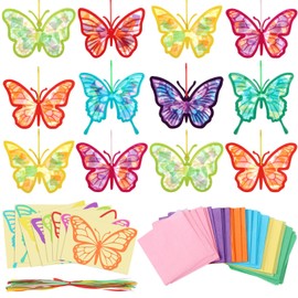 Eersida 32 Pcs Butterfly Suncatchers Paper Craft Set DIY Butterfly Shaped Stained Glass Effect Tissue Paper Kits Bulk for Window Classroom Activities Art Spring Summer Party Decorations Favors Gift