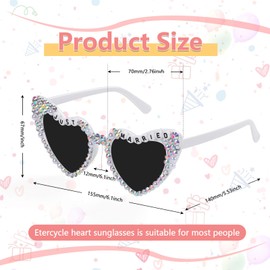 Etercycle Heart Glasses, Heart Shaped Sunglasses For Bachelorette Party, Just Married Rhinestone Women Sunglasses Wedding Bachelorette Gifts For Bride