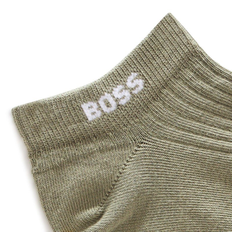 BOSS, 2-Pack Ankle Logo Ribbed Socks, kalamata green/white, 7-13