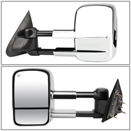 DNA Motoring TWM-020-T111-CH Pair of Towing Side Mirrors Compatible With 14-18 Silverado 1500/14-20 Sierra 1500 Powered Heated Manual Telescoping Folding Mirrors, Chrome/Black