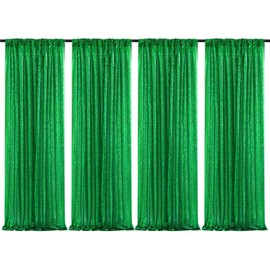 Green Sequin Backdrop Curtain 4 Pcs 2ftx8ft Sparkly Glitter Wedding Party Photography Background Drapes for Birthday Prom Decoration