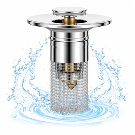 Bathroom Sink Stopper, Universal Drain Filter with Hair Strainer, Universal Bathroom Sink Drain Stopper Stainless Steel Floor Drain Filter